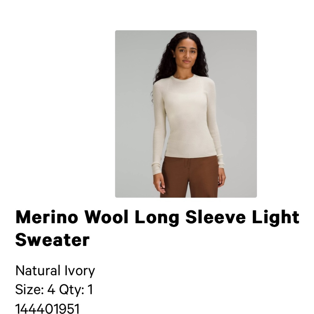 Nwt Lululemon merino wool long sleeve light sweater